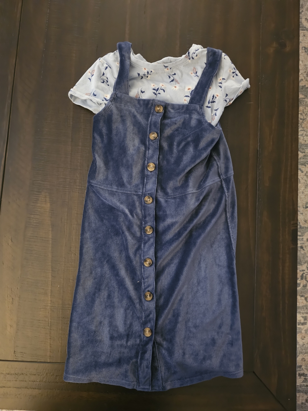 Girls Navy Button-Front Pinafore Dress